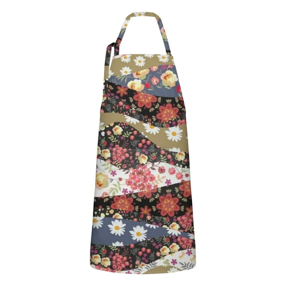 Pioneer Flower Floral Print Pattern Apron-Garden Aprons for Women with Pockets-Cotton Linen Waterproof Kitchen Cooking Gardening Aprons Adjustable for Kitchen,Cooking,BBQ and Salon 33x27 Inch