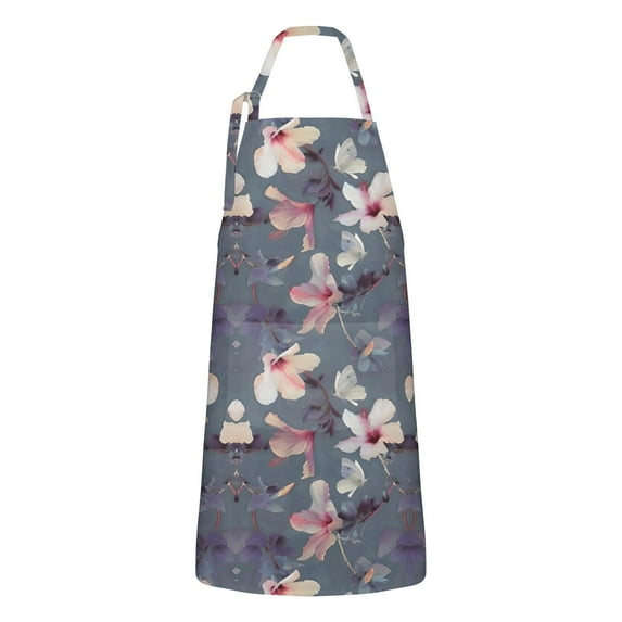 Pioneer Flower Floral Print Pattern Apron-Garden Aprons for Women with Pockets-Cotton Linen Waterproof Kitchen Cooking Gardening Aprons Adjustable for Kitchen,Cooking,BBQ and Salon 33x27 Inch
