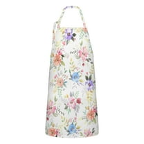 Pioneer Flower Floral Print Pattern Apron-Garden Aprons for Women with Pockets-Cotton Linen Waterproof Kitchen Cooking Gardening Aprons Adjustable for Kitchen,Cooking,BBQ and Salon 33x27 Inch