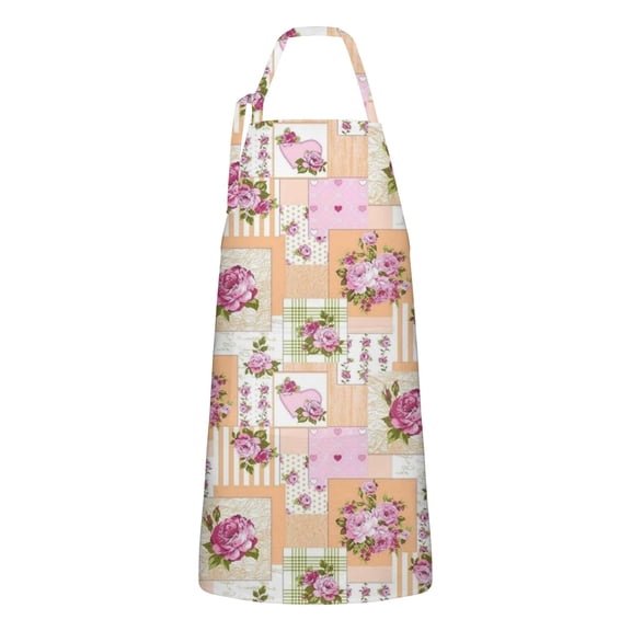 Pioneer Flower Floral Print Pattern Apron-Garden Aprons for Women with Pockets-Cotton Linen Waterproof Kitchen Cooking Gardening Aprons Adjustable for Kitchen,Cooking,BBQ and Salon 33x27 Inch