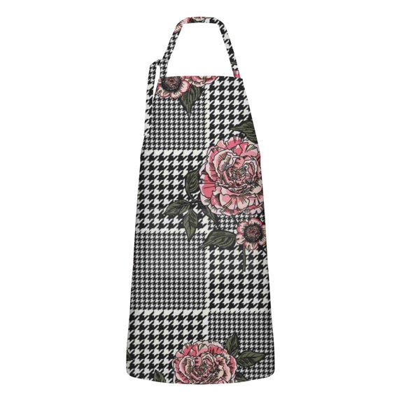 Pioneer Flower Floral Print Pattern Apron-Garden Aprons for Women with Pockets-Cotton Linen Waterproof Kitchen Cooking Gardening Aprons Adjustable for Kitchen,Cooking,BBQ and Salon 33x27 Inch