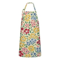 Pioneer Flower Floral Print Pattern Apron-Garden Aprons for Women with Pockets-Cotton Linen Waterproof Kitchen Cooking Gardening Aprons Adjustable for Kitchen,Cooking,BBQ and Salon 33x27 Inch