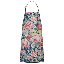 Pioneer Flower Floral Print Pattern Apron-Garden Aprons for Women with Pockets-Cotton Linen Waterproof Kitchen Cooking Gardening Aprons Adjustable for Kitchen,Cooking,BBQ and Salon 33x27 Inch