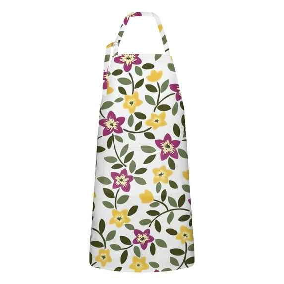 Pioneer Flower Floral Print Pattern Apron-Garden Aprons for Women with Pockets-Cotton Linen Waterproof Kitchen Cooking Gardening Aprons Adjustable for Kitchen,Cooking,BBQ and Salon 33x27 Inch