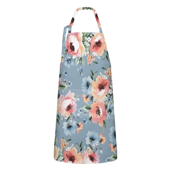 Pioneer Flower Floral Print Pattern Apron-Garden Aprons for Women with Pockets-Cotton Linen Waterproof Kitchen Cooking Gardening Aprons Adjustable for Kitchen,Cooking,BBQ and Salon 33x27 Inch