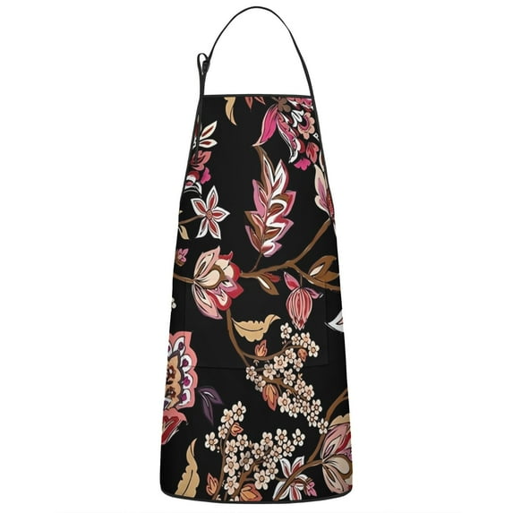 Pioneer Flower Floral Print Pattern Apron-Garden Aprons for Women with Pockets-Cotton Linen Waterproof Kitchen Cooking Gardening Aprons Adjustable for Kitchen,Cooking,BBQ and Salon 33x27 Inch