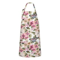 Pioneer Flower Floral Print Pattern Apron-Garden Aprons for Women with Pockets-Cotton Linen Waterproof Kitchen Cooking Gardening Aprons Adjustable for Kitchen,Cooking,BBQ and Salon 33x27 Inch
