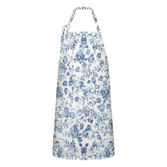 Pioneer Flower Floral Print Pattern Apron-Garden Aprons for Women with Pockets-Cotton Linen Waterproof Kitchen Cooking Gardening Aprons Adjustable for Kitchen,Cooking,BBQ and Salon 33x27 Inch