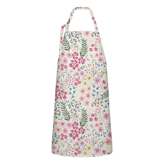 Pioneer Flower Floral Print Pattern Apron-Garden Aprons for Women with Pockets-Cotton Linen Waterproof Kitchen Cooking Gardening Aprons Adjustable for Kitchen,Cooking,BBQ and Salon 33x27 Inch