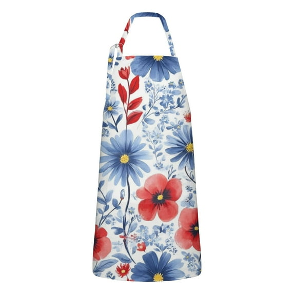 Pioneer Flower Floral Print Pattern Apron-Garden Aprons for Women with Pockets-Cotton Linen Waterproof Kitchen Cooking Gardening Aprons Adjustable for Kitchen,Cooking,BBQ and Salon 33x27 Inch