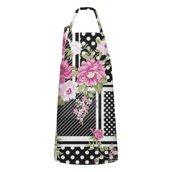 Pioneer Flower Floral Print Pattern Apron-Garden Aprons for Women with Pockets-Cotton Linen Waterproof Kitchen Cooking Gardening Aprons Adjustable for Kitchen,Cooking,BBQ and Salon 33x27 Inch