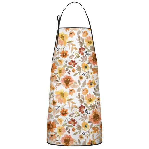Pioneer Flower Floral Print Pattern Apron-Garden Aprons for Women with Pockets-Cotton Linen Waterproof Kitchen Cooking Gardening Aprons Adjustable for Kitchen,Cooking,BBQ and Salon 33x27 Inch