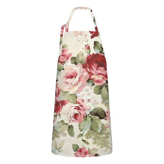 Pioneer Flower Floral Print Pattern Apron-Garden Aprons for Women with Pockets-Cotton Linen Waterproof Kitchen Cooking Gardening Aprons Adjustable for Kitchen,Cooking,BBQ and Salon 33x27 Inch