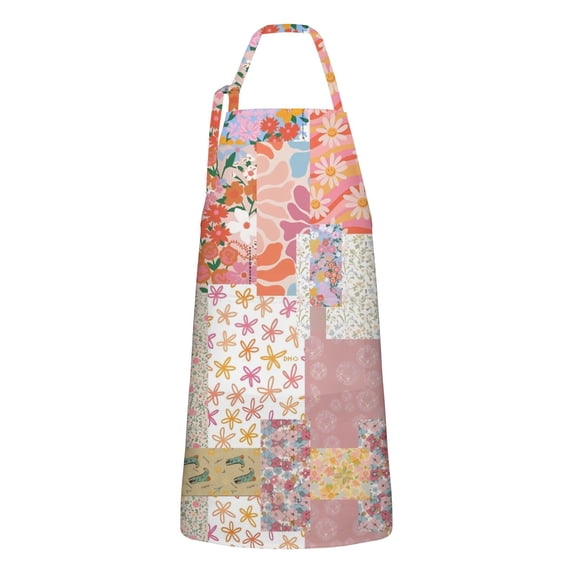 Pioneer Flower Floral Print Pattern Apron-Garden Aprons for Women with Pockets-Cotton Linen Waterproof Kitchen Cooking Gardening Aprons Adjustable for Kitchen,Cooking,BBQ and Salon 33x27 Inch