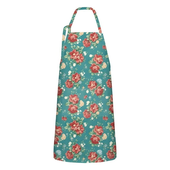 Pioneer Flower Floral Print Pattern Apron-Garden Aprons for Women with Pockets-Cotton Linen Waterproof Kitchen Cooking Gardening Aprons Adjustable for Kitchen,Cooking,BBQ and Salon 33x27 Inch