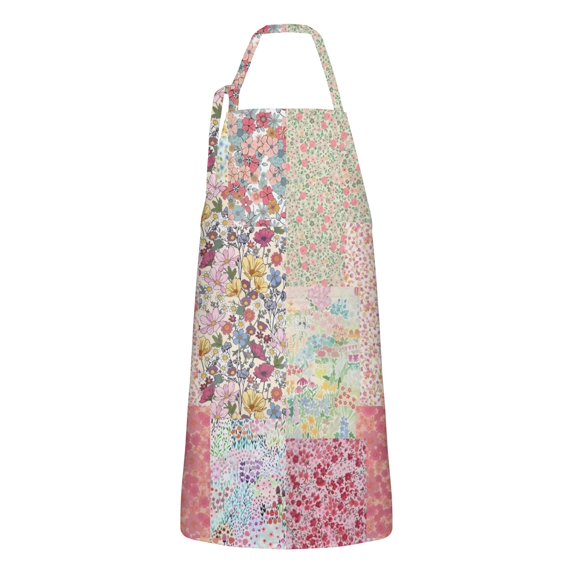 Pioneer Flower Floral Print Pattern Apron-Garden Aprons for Women with Pockets-Cotton Linen Waterproof Kitchen Cooking Gardening Aprons Adjustable for Kitchen,Cooking,BBQ and Salon 33x27 Inch