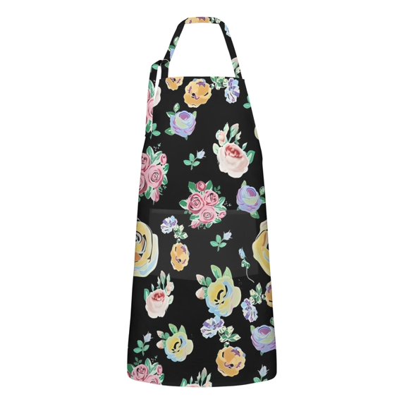 Pioneer Flower Floral Print Pattern Apron-Garden Aprons for Women with Pockets-Cotton Linen Waterproof Kitchen Cooking Gardening Aprons Adjustable for Kitchen,Cooking,BBQ and Salon 33x27 Inch