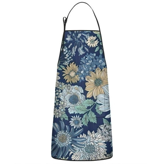 Pioneer Flower Floral Print Pattern Apron-Garden Aprons for Women with Pockets-Cotton Linen Waterproof Kitchen Cooking Gardening Aprons Adjustable for Kitchen,Cooking,BBQ and Salon 33x27 Inch