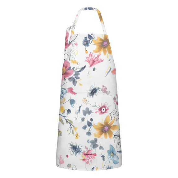 Pioneer Flower Floral Print Pattern Apron-Garden Aprons for Women with Pockets-Cotton Linen Waterproof Kitchen Cooking Gardening Aprons Adjustable for Kitchen,Cooking,BBQ and Salon 33x27 Inch