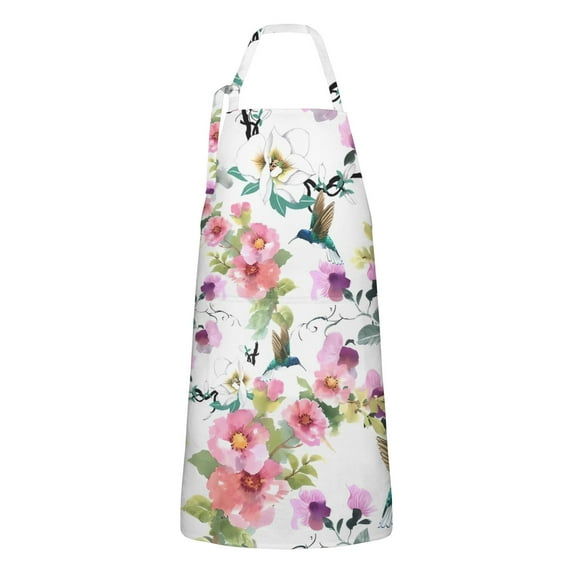 Pioneer Flower Floral Print Pattern Apron-Garden Aprons for Women with Pockets-Cotton Linen Waterproof Kitchen Cooking Gardening Aprons Adjustable for Kitchen,Cooking,BBQ and Salon 33x27 Inch