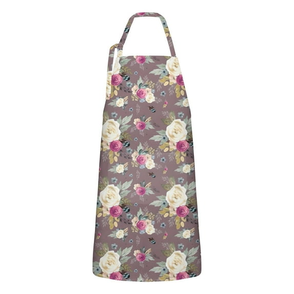 Pioneer Flower Floral Print Pattern Apron-Garden Aprons for Women with Pockets-Cotton Linen Waterproof Kitchen Cooking Gardening Aprons Adjustable for Kitchen,Cooking,BBQ and Salon 33x27 Inch