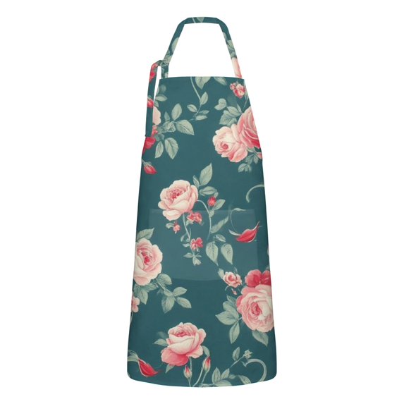 Pioneer Flower Floral Print Pattern Apron-Garden Aprons for Women with Pockets-Cotton Linen Waterproof Kitchen Cooking Gardening Aprons Adjustable for Kitchen,Cooking,BBQ and Salon 33x27 Inch