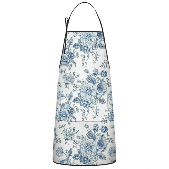 Pioneer Flower Floral Print Pattern Apron-Garden Aprons for Women with Pockets-Cotton Linen Waterproof Kitchen Cooking Gardening Aprons Adjustable for Kitchen,Cooking,BBQ and Salon 33x27 Inch