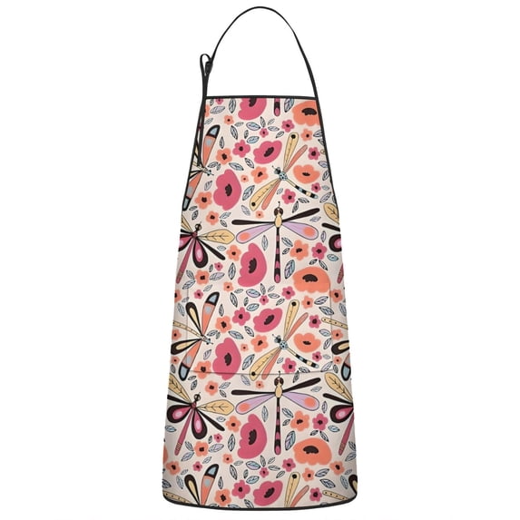 Pioneer Flower Floral Print Pattern Apron-Garden Aprons for Women with Pockets-Cotton Linen Waterproof Kitchen Cooking Gardening Aprons Adjustable for Kitchen,Cooking,BBQ and Salon 33x27 Inch