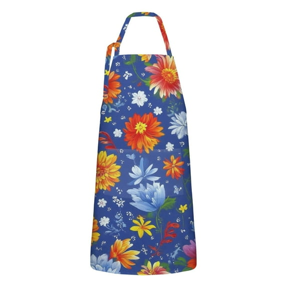 Pioneer Flower Floral Print Pattern Apron-Garden Aprons for Women with Pockets-Cotton Linen Waterproof Kitchen Cooking Gardening Aprons Adjustable for Kitchen,Cooking,BBQ and Salon 33x27 Inch