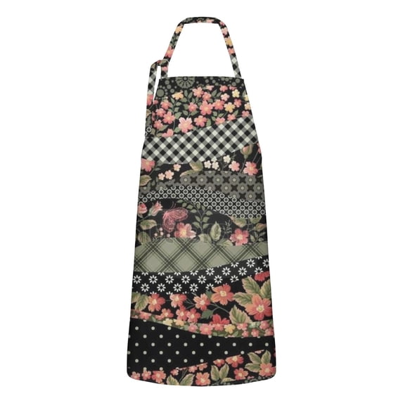 Pioneer Flower Floral Print Pattern Apron-Garden Aprons for Women with Pockets-Cotton Linen Waterproof Kitchen Cooking Gardening Aprons Adjustable for Kitchen,Cooking,BBQ and Salon 33x27 Inch