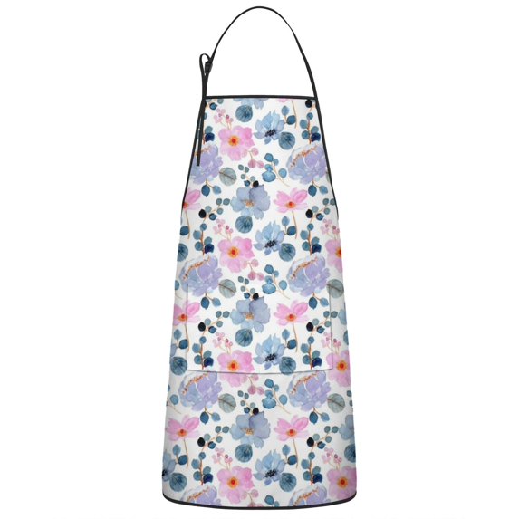 Pioneer Flower Floral Print Pattern Apron-Garden Aprons for Women with Pockets-Cotton Linen Waterproof Kitchen Cooking Gardening Aprons Adjustable for Kitchen,Cooking,BBQ and Salon 33x27 Inch