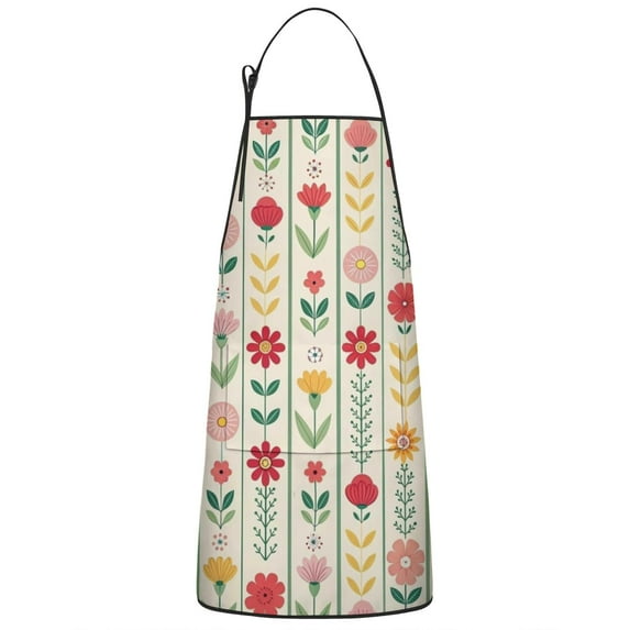 Pioneer Flower Floral Print Pattern Apron-Garden Aprons for Women with Pockets-Cotton Linen Waterproof Kitchen Cooking Gardening Aprons Adjustable for Kitchen,Cooking,BBQ and Salon 33x27 Inch