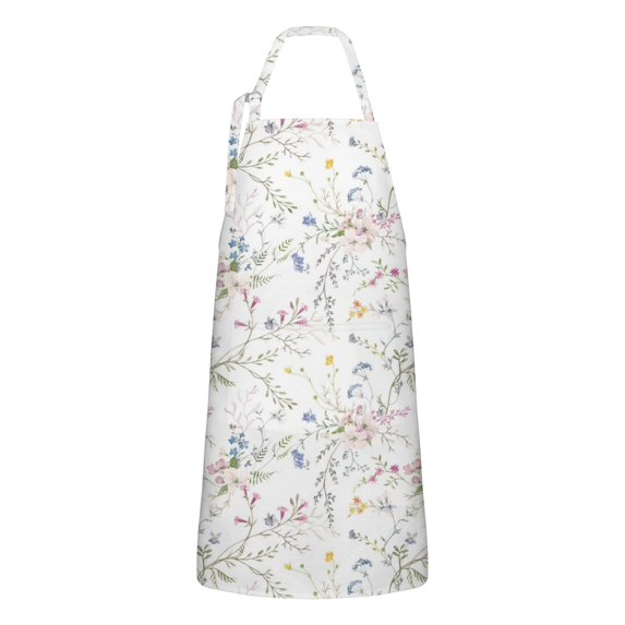 Pioneer Flower Floral Print Pattern Apron-Garden Aprons for Women with Pockets-Cotton Linen Waterproof Kitchen Cooking Gardening Aprons Adjustable for Kitchen,Cooking,BBQ and Salon 33x27 Inch