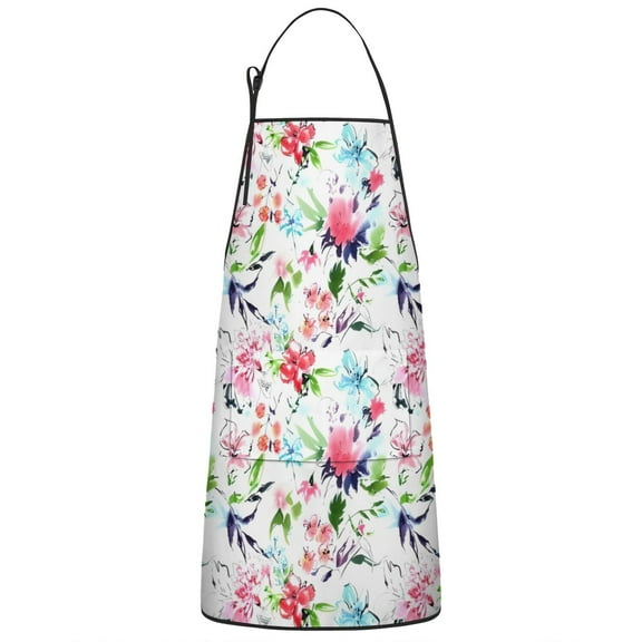 Pioneer Flower Floral Print Pattern Apron-Garden Aprons for Women with Pockets-Cotton Linen Waterproof Kitchen Cooking Gardening Aprons Adjustable for Kitchen,Cooking,BBQ and Salon 33x27 Inch
