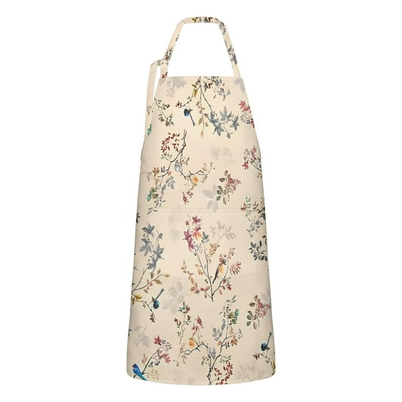 Pioneer Flower Floral Print Pattern Apron-Garden Aprons for Women with Pockets-Cotton Linen Waterproof Kitchen Cooking Gardening Aprons Adjustable for Kitchen,Cooking,BBQ and Salon 33x27 Inch
