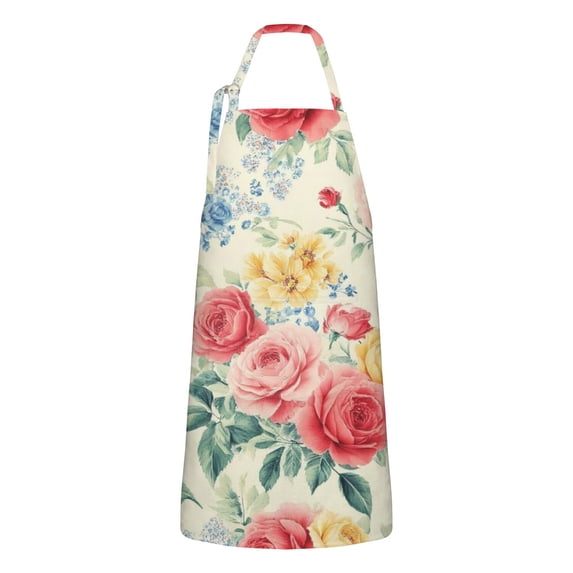 Pioneer Flower Floral Print Pattern Apron-Garden Aprons for Women with Pockets-Cotton Linen Waterproof Kitchen Cooking Gardening Aprons Adjustable for Kitchen,Cooking,BBQ and Salon 33x27 Inch
