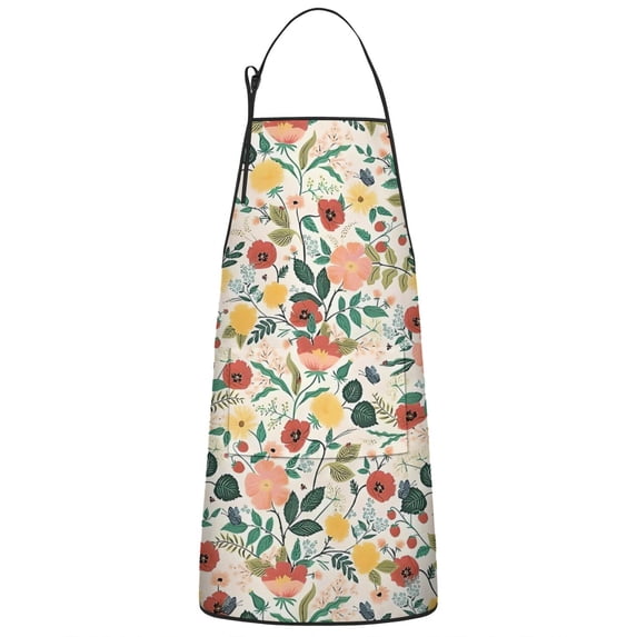 Pioneer Flower Floral Print Pattern Apron-Garden Aprons for Women with Pockets-Cotton Linen Waterproof Kitchen Cooking Gardening Aprons Adjustable for Kitchen,Cooking,BBQ and Salon 33x27 Inch