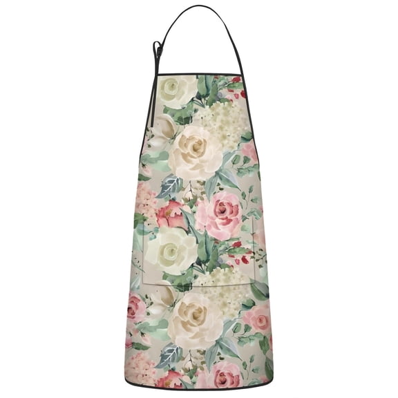 Pioneer Flower Floral Print Pattern Apron-Garden Aprons for Women with Pockets-Cotton Linen Waterproof Kitchen Cooking Gardening Aprons Adjustable for Kitchen,Cooking,BBQ and Salon 33x27 Inch