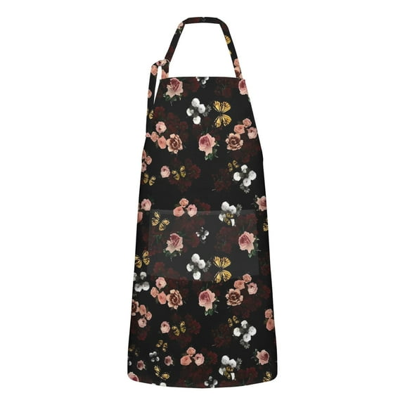 Pioneer Flower Floral Print Pattern Apron-Garden Aprons for Women with Pockets-Cotton Linen Waterproof Kitchen Cooking Gardening Aprons Adjustable for Kitchen,Cooking,BBQ and Salon 33x27 Inch
