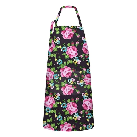 Pioneer Flower Floral Print Pattern Apron-Garden Aprons for Women with Pockets-Cotton Linen Waterproof Kitchen Cooking Gardening Aprons Adjustable for Kitchen,Cooking,BBQ and Salon 33x27 Inch