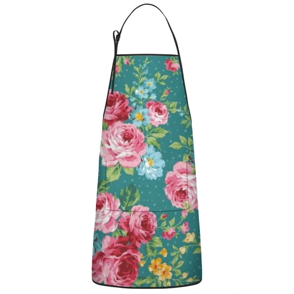 Pioneer Flower Floral Print Pattern Apron-Garden Aprons for Women with Pockets-Cotton Linen Waterproof Kitchen Cooking Gardening Aprons Adjustable for Kitchen,Cooking,BBQ and Salon 33x27 Inch