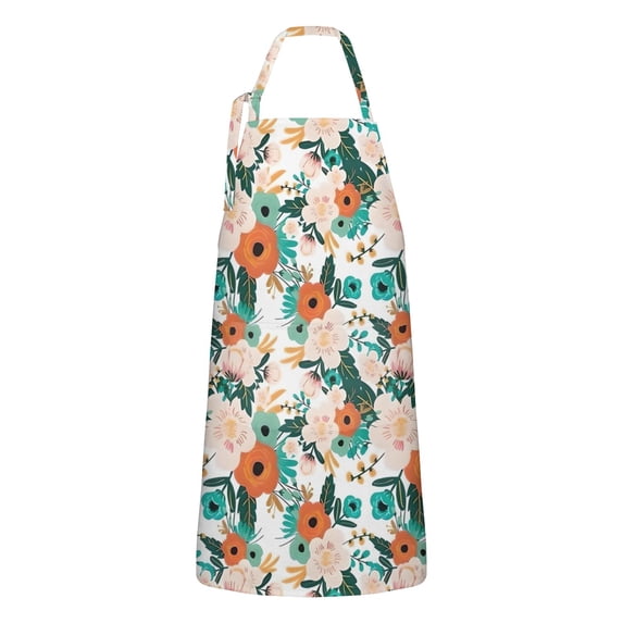 Pioneer Flower Floral Print Pattern Apron-Garden Aprons for Women with Pockets-Cotton Linen Waterproof Kitchen Cooking Gardening Aprons Adjustable for Kitchen,Cooking,BBQ and Salon 33x27 Inch
