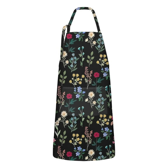 Pioneer Flower Floral Print Pattern Apron-Garden Aprons for Women with Pockets-Cotton Linen Waterproof Kitchen Cooking Gardening Aprons Adjustable for Kitchen,Cooking,BBQ and Salon 33x27 Inch