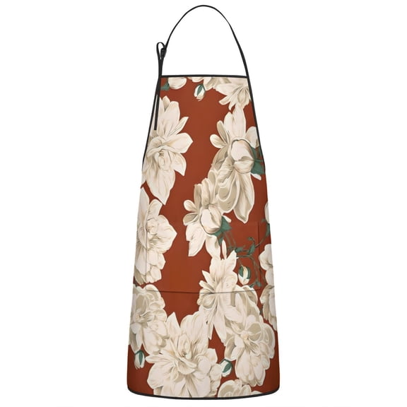 Pioneer Flower Floral Print Pattern Apron-Garden Aprons for Women with Pockets-Cotton Linen Waterproof Kitchen Cooking Gardening Aprons Adjustable for Kitchen,Cooking,BBQ and Salon 33x27 Inch