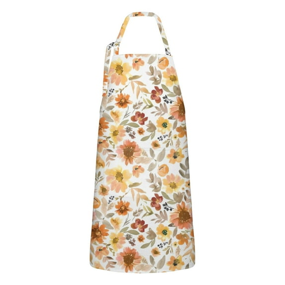 Pioneer Flower Floral Print Pattern Apron-Garden Aprons for Women with Pockets-Cotton Linen Waterproof Kitchen Cooking Gardening Aprons Adjustable for Kitchen,Cooking,BBQ and Salon 33x27 Inch