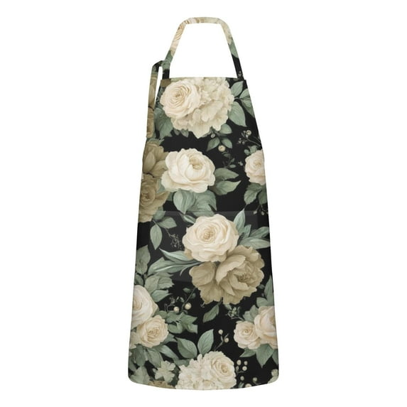Pioneer Flower Floral Print Pattern Apron-Garden Aprons for Women with Pockets-Cotton Linen Waterproof Kitchen Cooking Gardening Aprons Adjustable for Kitchen,Cooking,BBQ and Salon 33x27 Inch