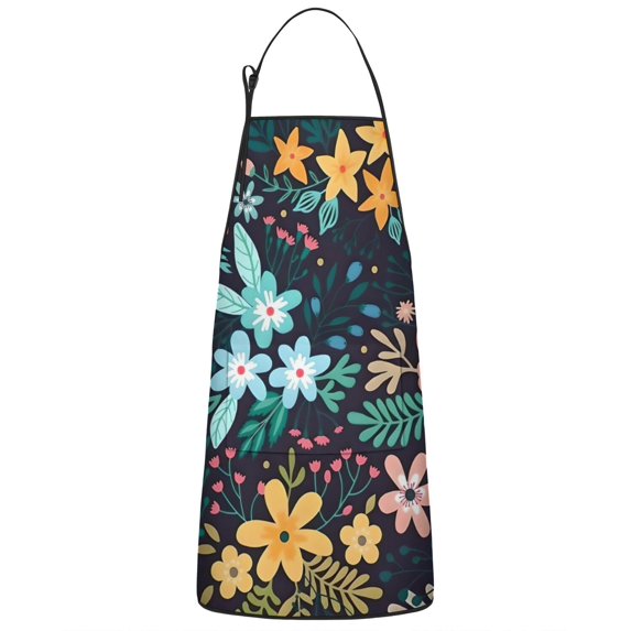 Pioneer Flower Floral Print Pattern Apron-Garden Aprons for Women with Pockets-Cotton Linen Waterproof Kitchen Cooking Gardening Aprons Adjustable for Kitchen,Cooking,BBQ and Salon 33x27 Inch