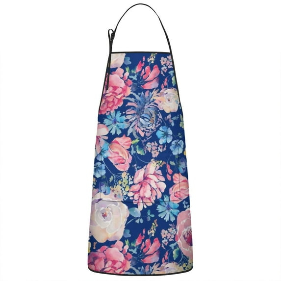 Pioneer Flower Floral Print Pattern Apron-Garden Aprons for Women with Pockets-Cotton Linen Waterproof Kitchen Cooking Gardening Aprons Adjustable for Kitchen,Cooking,BBQ and Salon 33x27 Inch