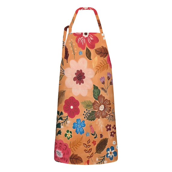 Pioneer Flower Floral Print Pattern Apron-Garden Aprons for Women with Pockets-Cotton Linen Waterproof Kitchen Cooking Gardening Aprons Adjustable for Kitchen,Cooking,BBQ and Salon 33x27 Inch
