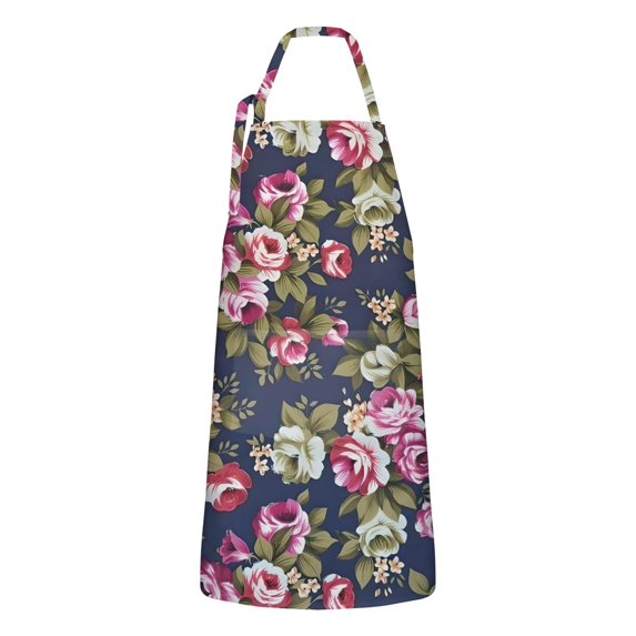 Pioneer Flower Floral Print Pattern Apron-Garden Aprons for Women with Pockets-Cotton Linen Waterproof Kitchen Cooking Gardening Aprons Adjustable for Kitchen,Cooking,BBQ and Salon 33x27 Inch